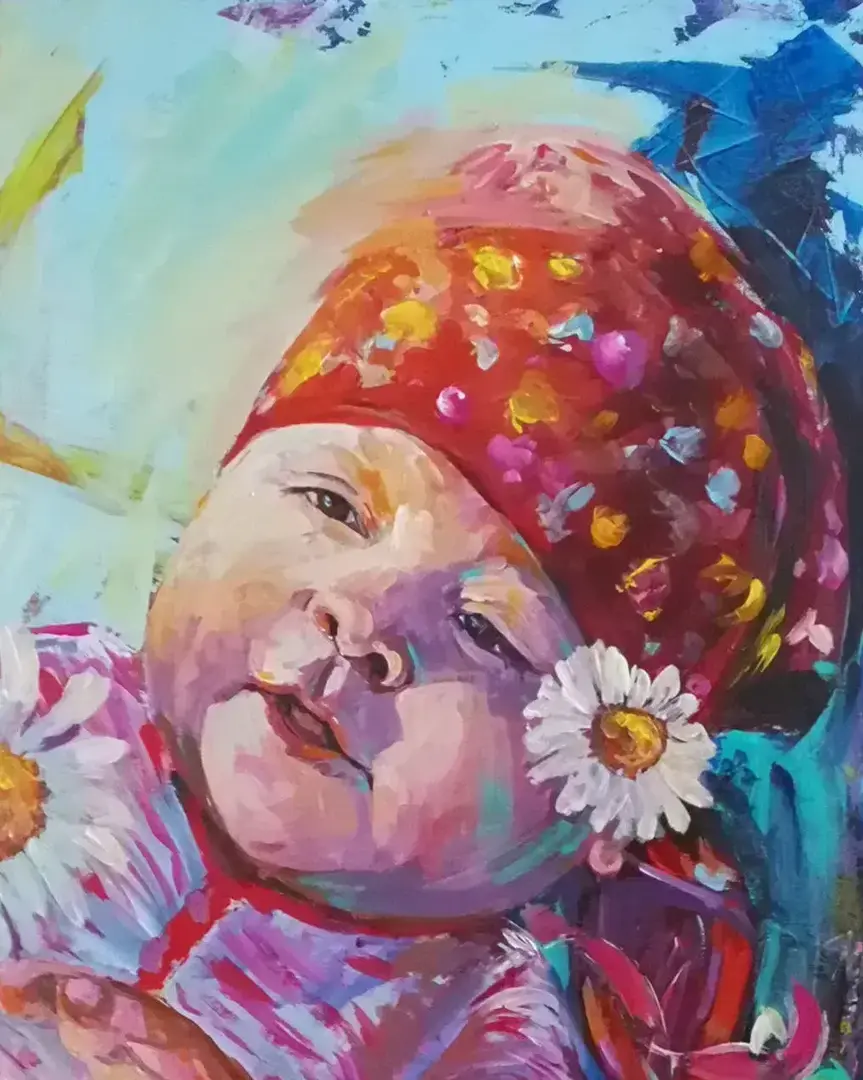 Kinderkopf Ausschnitt - Kinderportrait Auftragsarbeit Acrylbild von Arte Tarantino